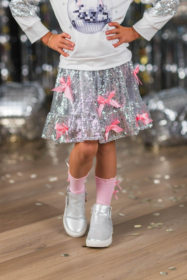 Silver Sequin Disco Skirt Set