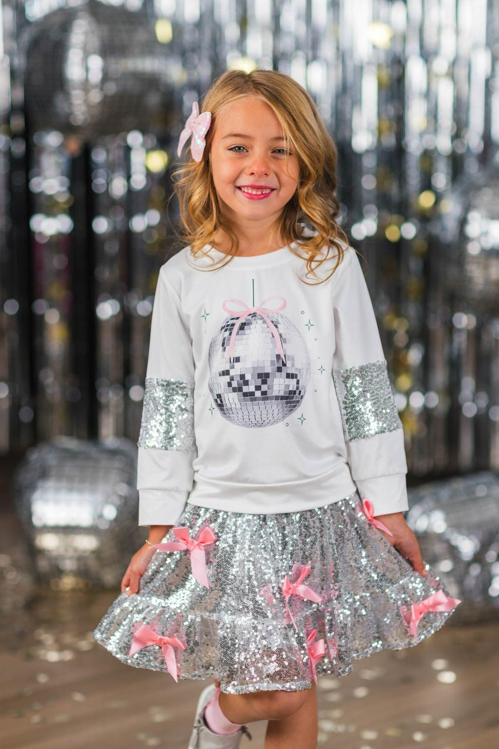 Silver Sequin Disco Skirt Set