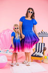 Mom & Me - Blue Sunset Ruffle Dress - Sparkle in Pink