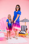 Mom & Me - Blue Sunset Ruffle Dress - Sparkle in Pink