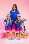 Mom & Me - Blue Sunset Ruffle Dress - Sparkle in Pink