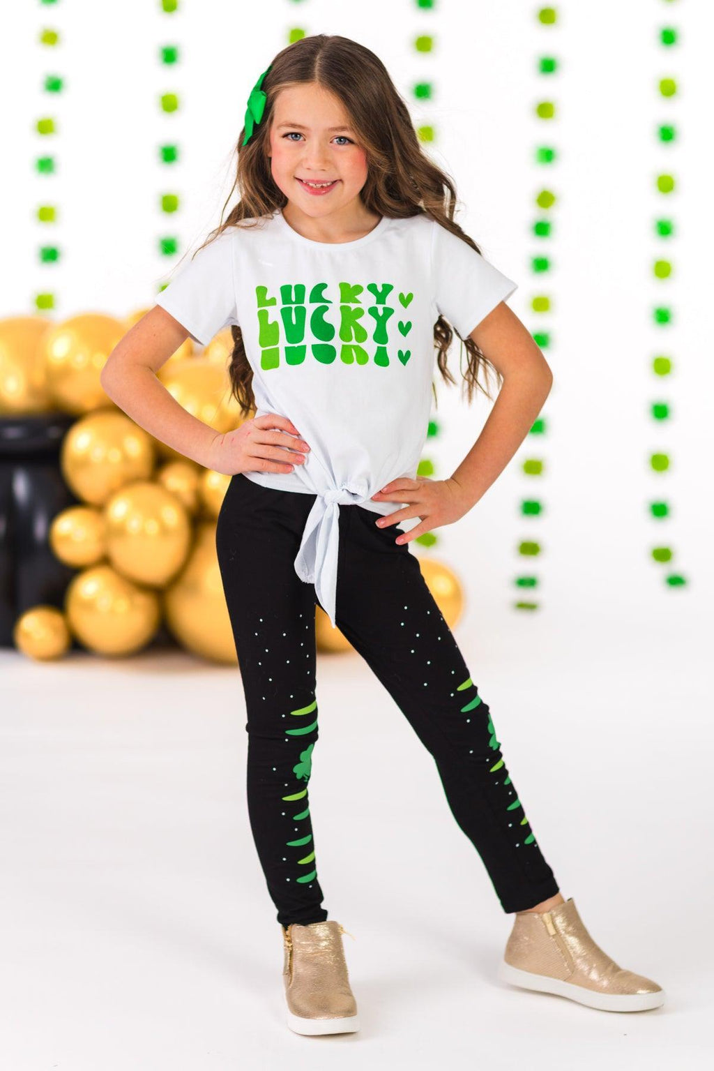 "Lucky" Four-Leaf Clover Legging Set | Sparkle in Pink