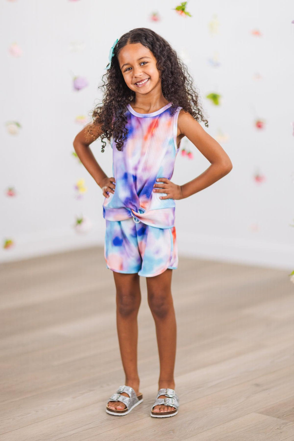 Purple Sunset Tie Dye Knotted Tank Top Short Set | Sparkle in Pink