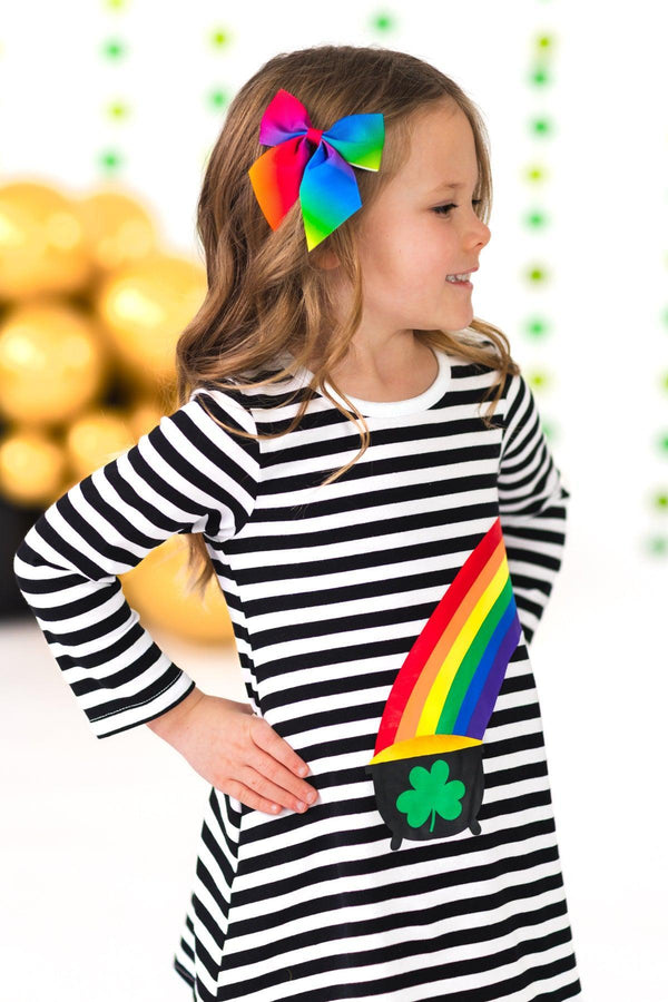 Best Friends Black & White Stripe Pot of Gold Dress | Sparkle in Pink