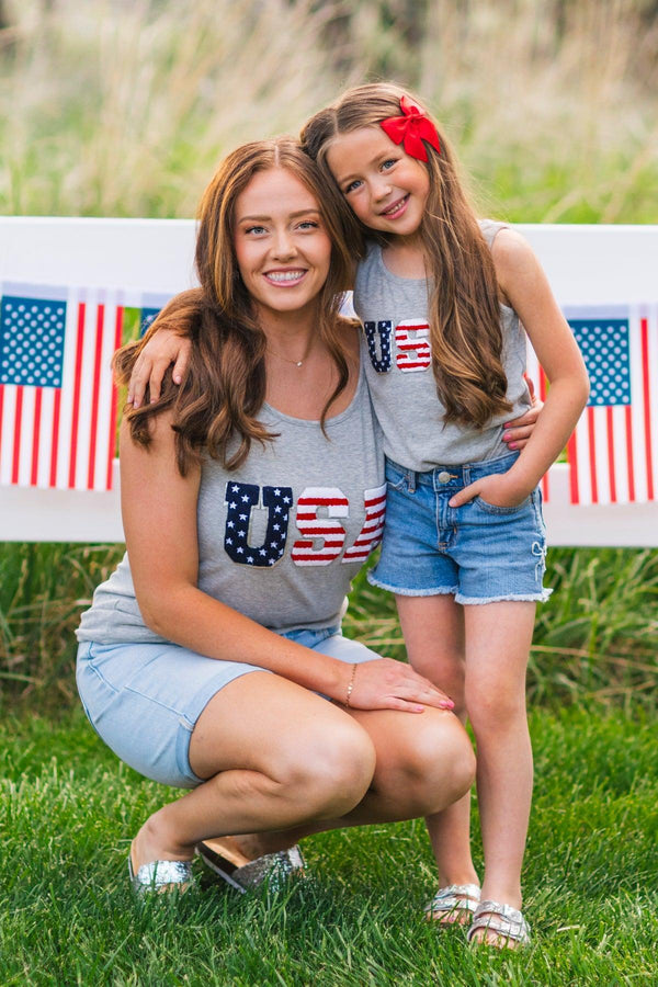 Mom & Me - "USA" Chenille Patch Tank Top | Sparkle in Pink