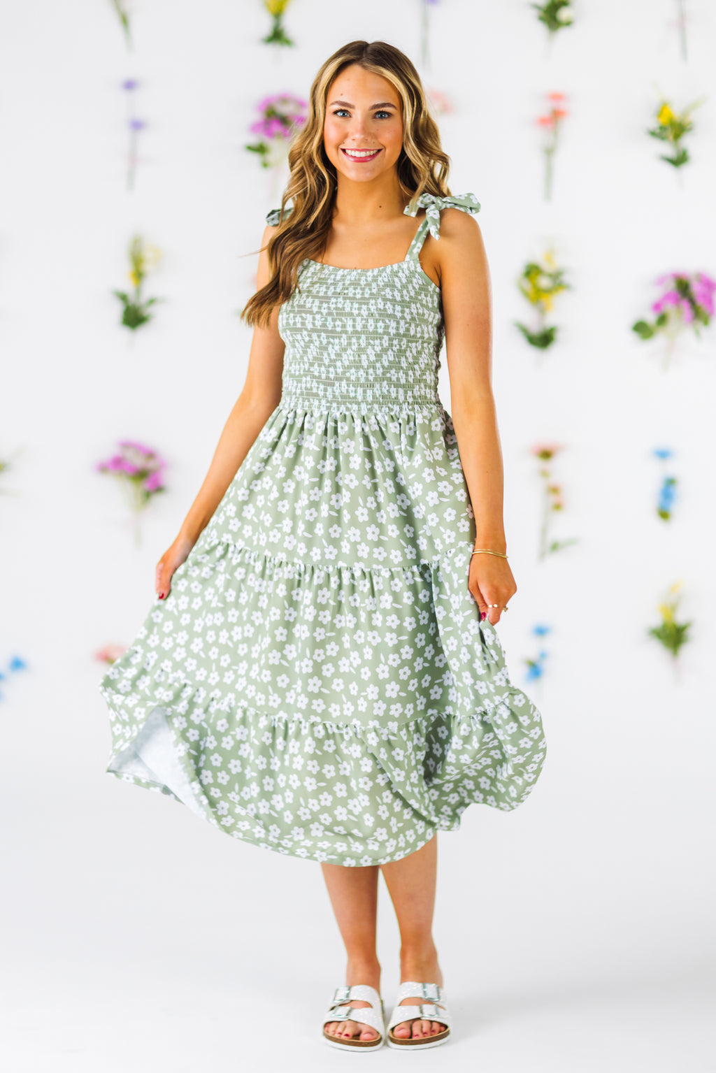 Mom & Me - Green & White Flower Dress | Sparkle in Pink