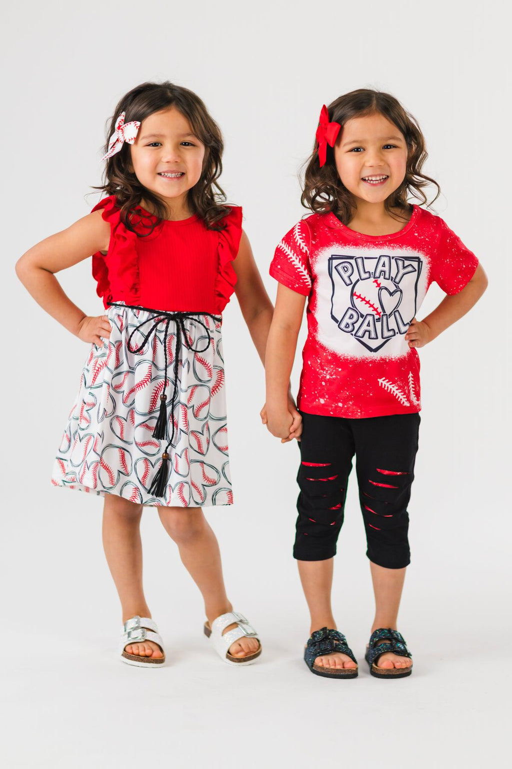 Red & White Baseball Heart Dress | Sparkle in Pink