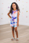 Purple Sunset Tie Dye Knotted Tank Top Short Set | Sparkle in Pink