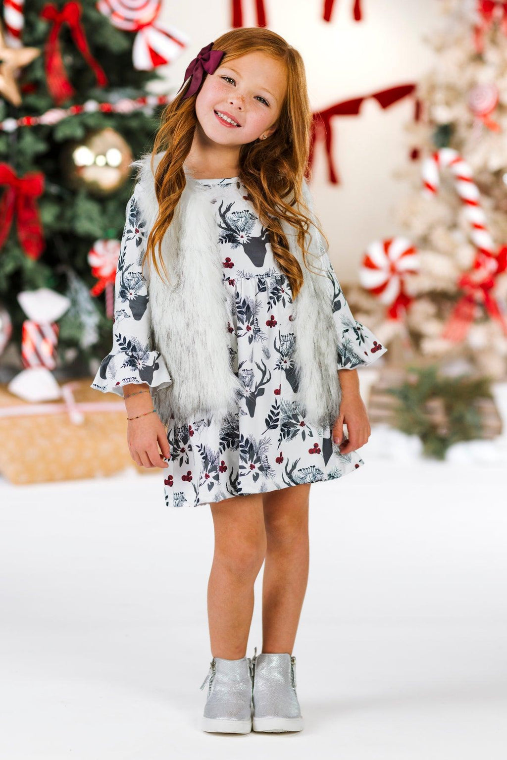 Floral Deer Bell Sleeve Dress