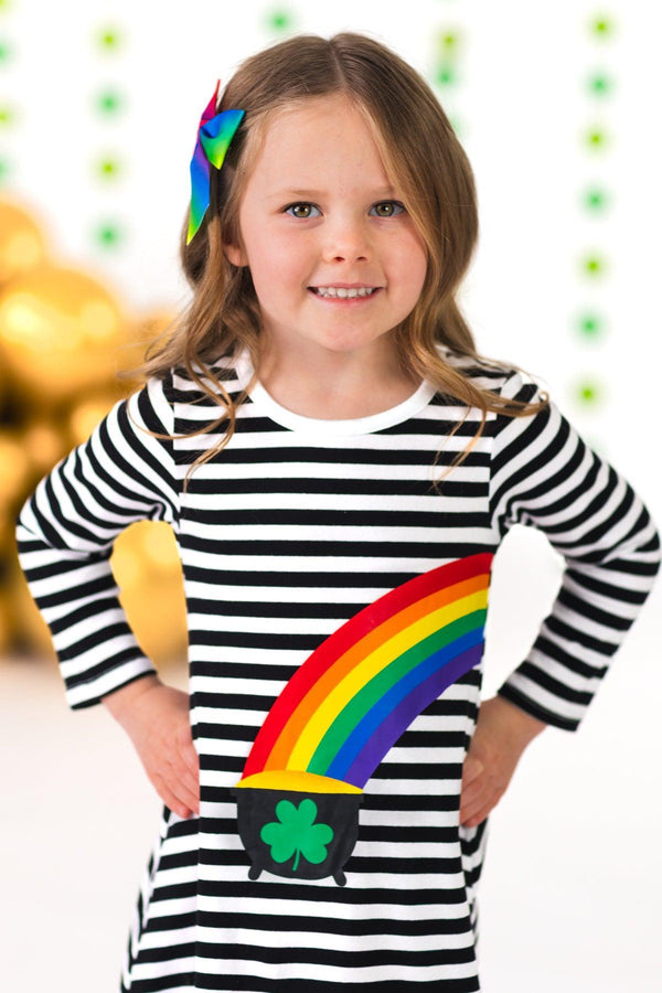 Best Friends Black & White Stripe Pot of Gold Dress | Sparkle in Pink
