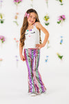 White Sequin Bunny Striped Flare Set | Sparkle in Pink