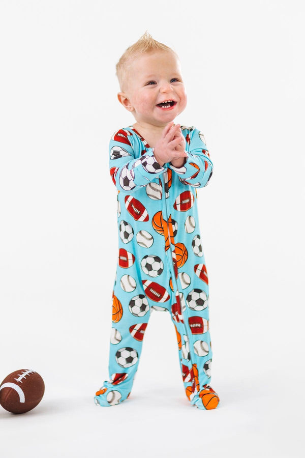 Blue Bamboo Sports Ball Onesie | Sparkle in Pink