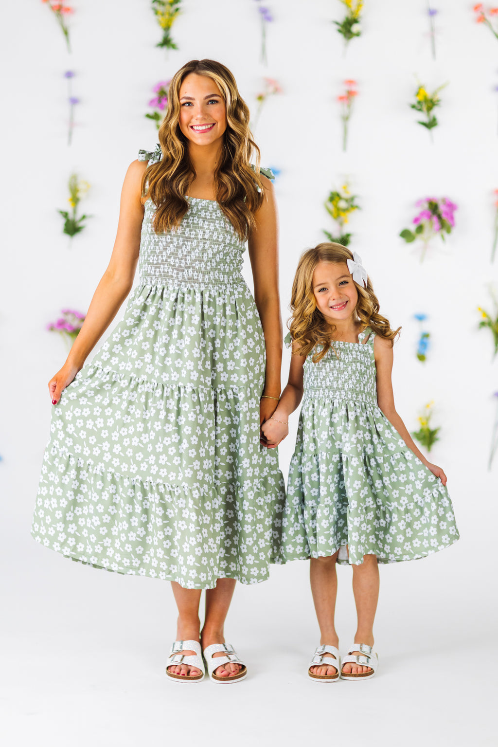 Mom & Me - Green & White Flower Dress | Sparkle in Pink