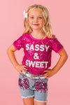 "Sassy & Sweet" Pink Sequin Denim Short Set | Sparkle in Pink