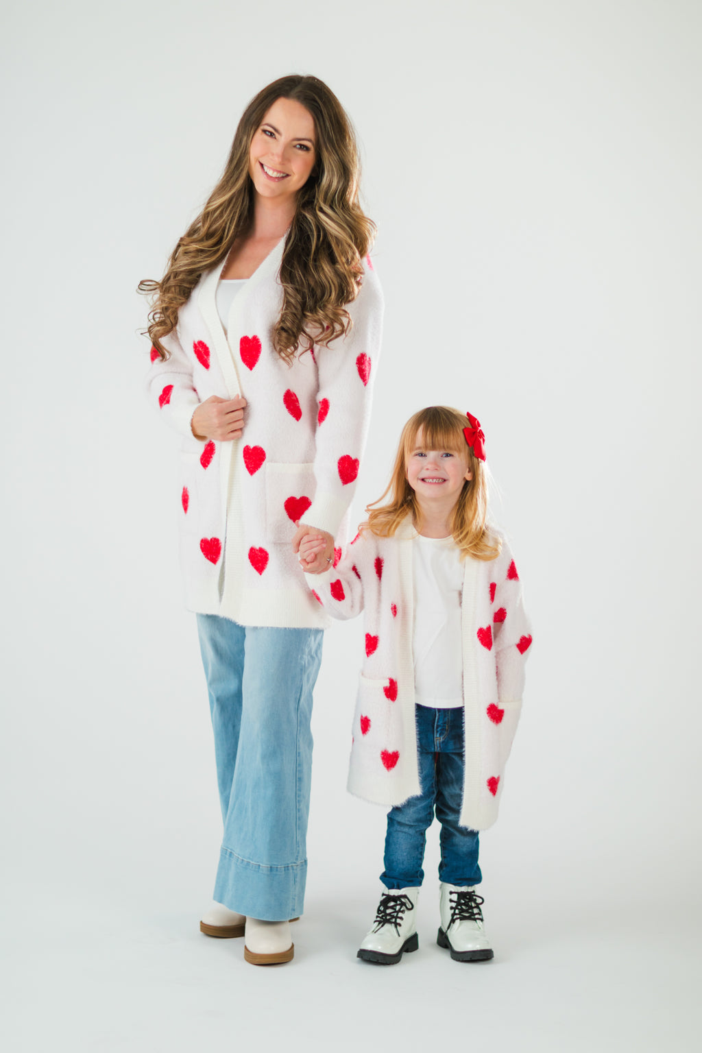 Mom & Me - White & Red Heart Cardigan | Sparkle in Pink