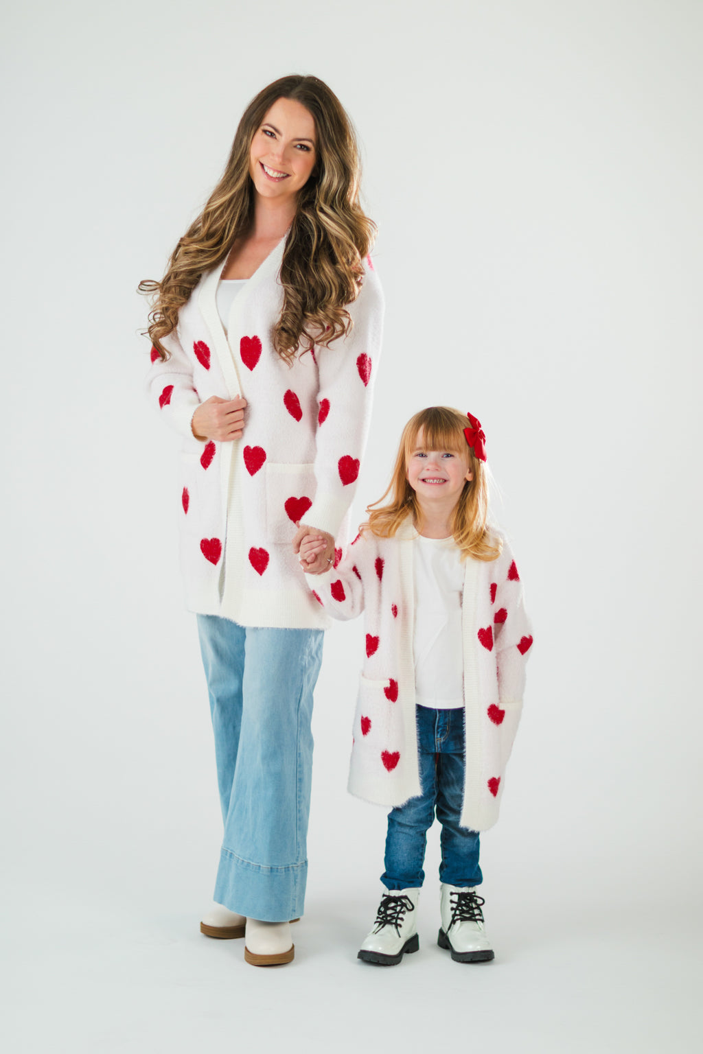 Mom & Me - White & Red Heart Cardigan