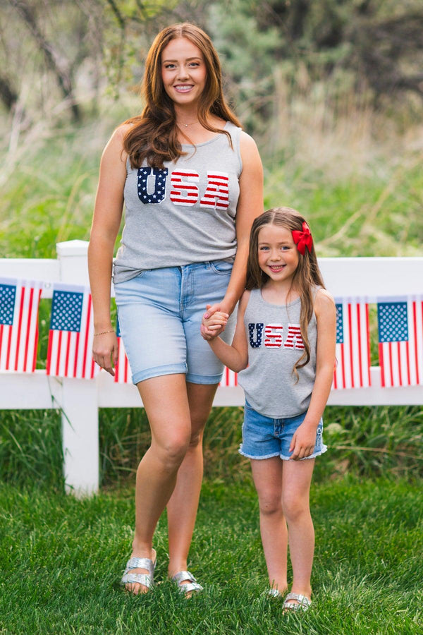 Mom & Me - "USA" Chenille Patch Tank Top | Sparkle in Pink