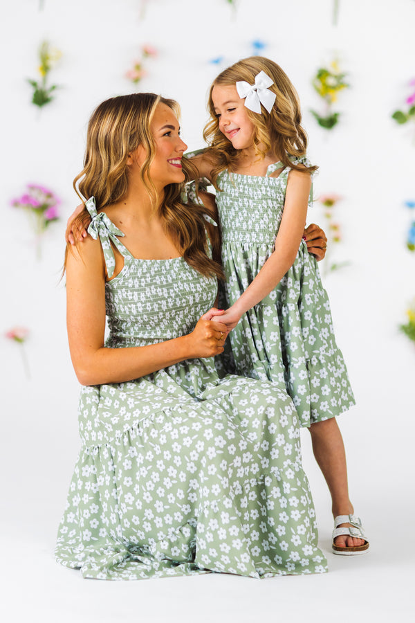 Mom & Me - Green & White Flower Dress | Sparkle in Pink
