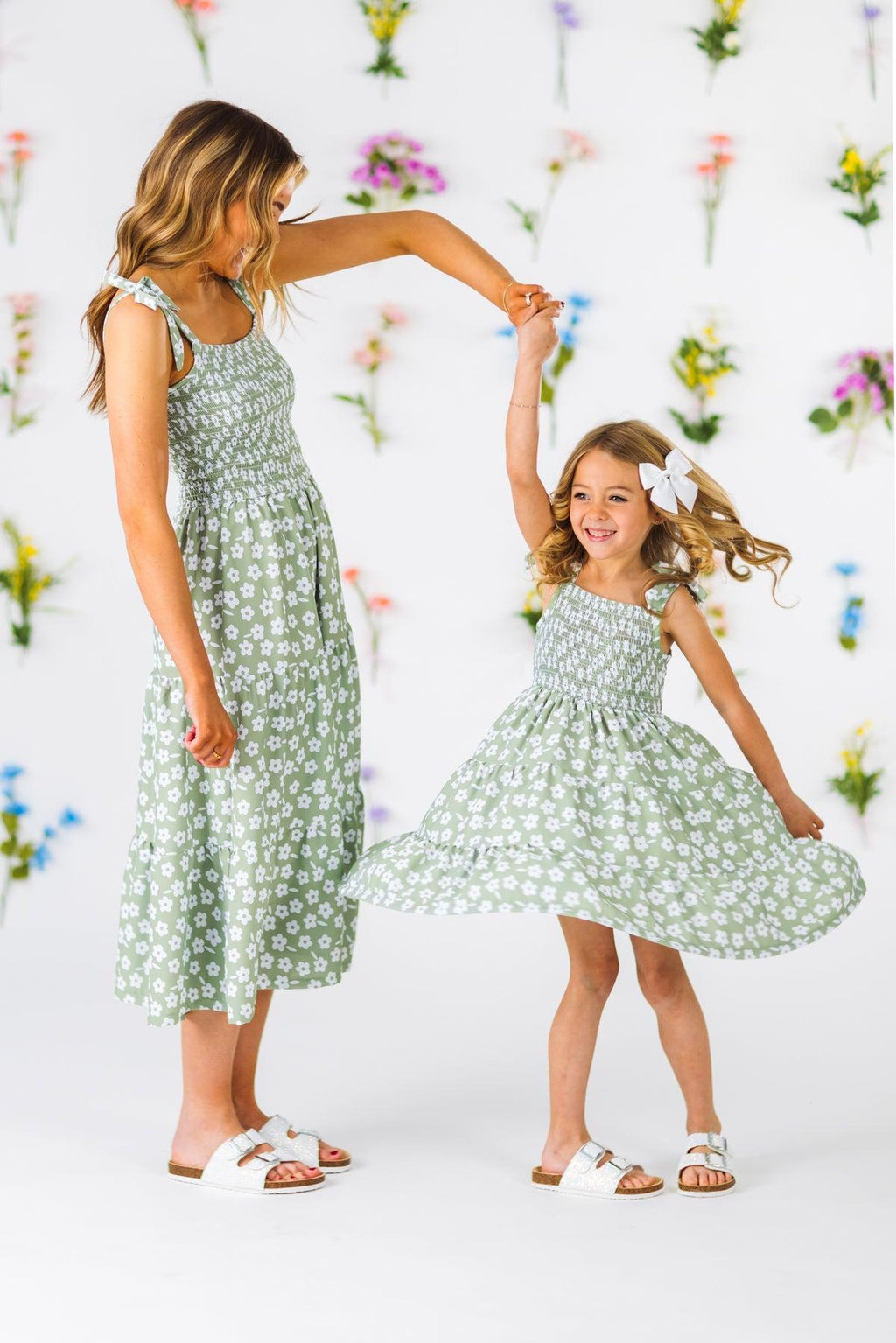 Mom & Me - Green & White Flower Dress | Sparkle in Pink
