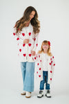 Mom & Me - White & Red Heart Cardigan