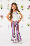 White Sequin Bunny Striped Flare Set | Sparkle in Pink