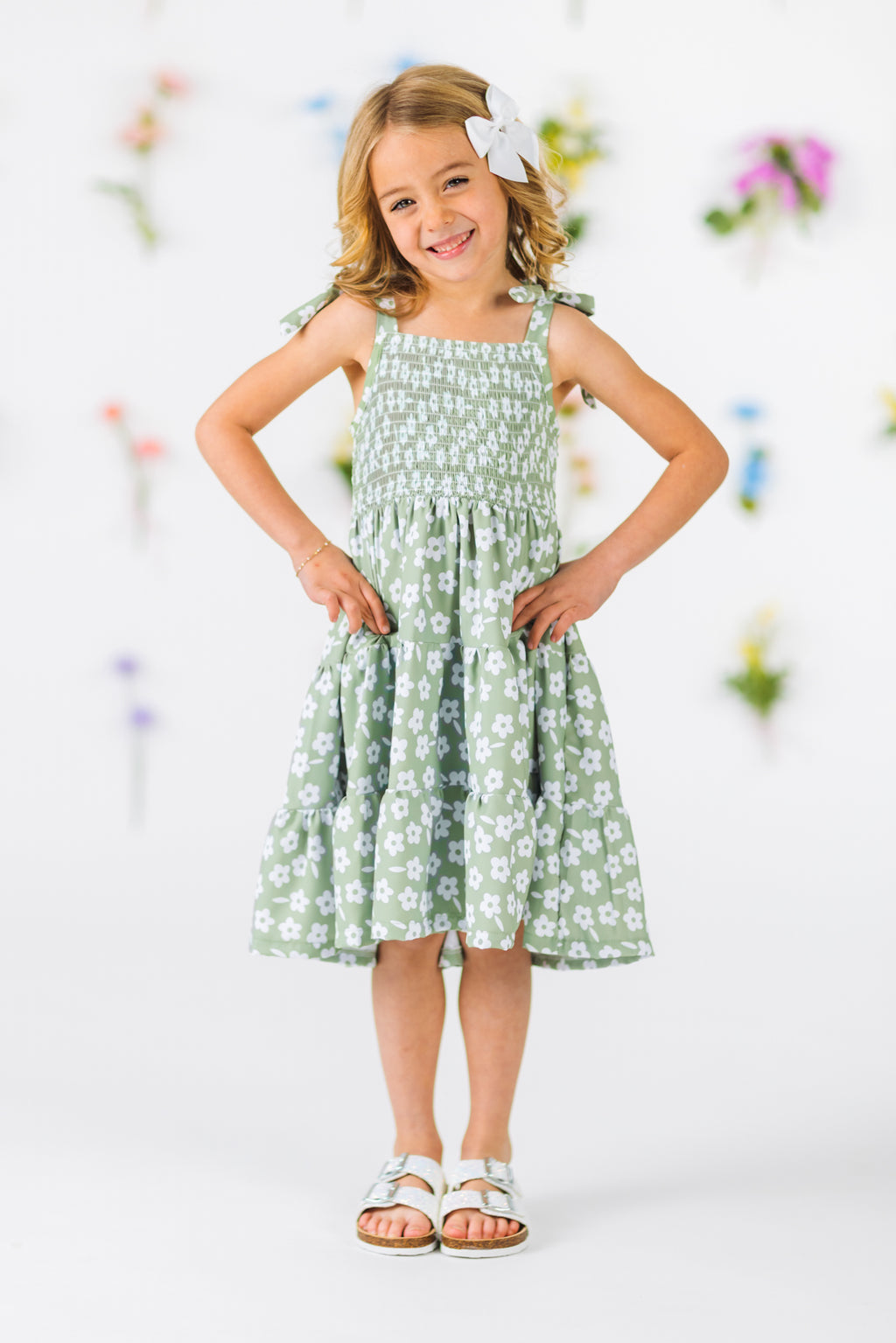 Mom & Me - Green & White Flower Dress | Sparkle in Pink