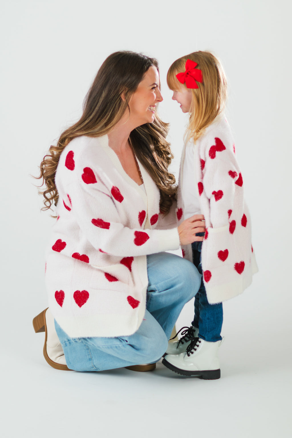 Mom & Me - White & Red Heart Cardigan