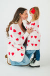 Mom & Me - White & Red Heart Cardigan | Sparkle in Pink