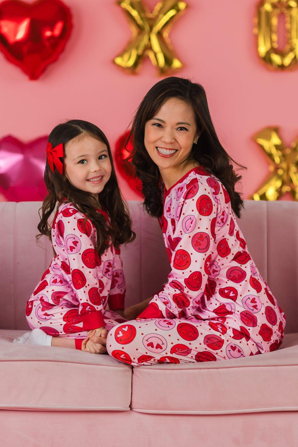 Mom & Me - Pink & Red Smiley Heart Pajamas