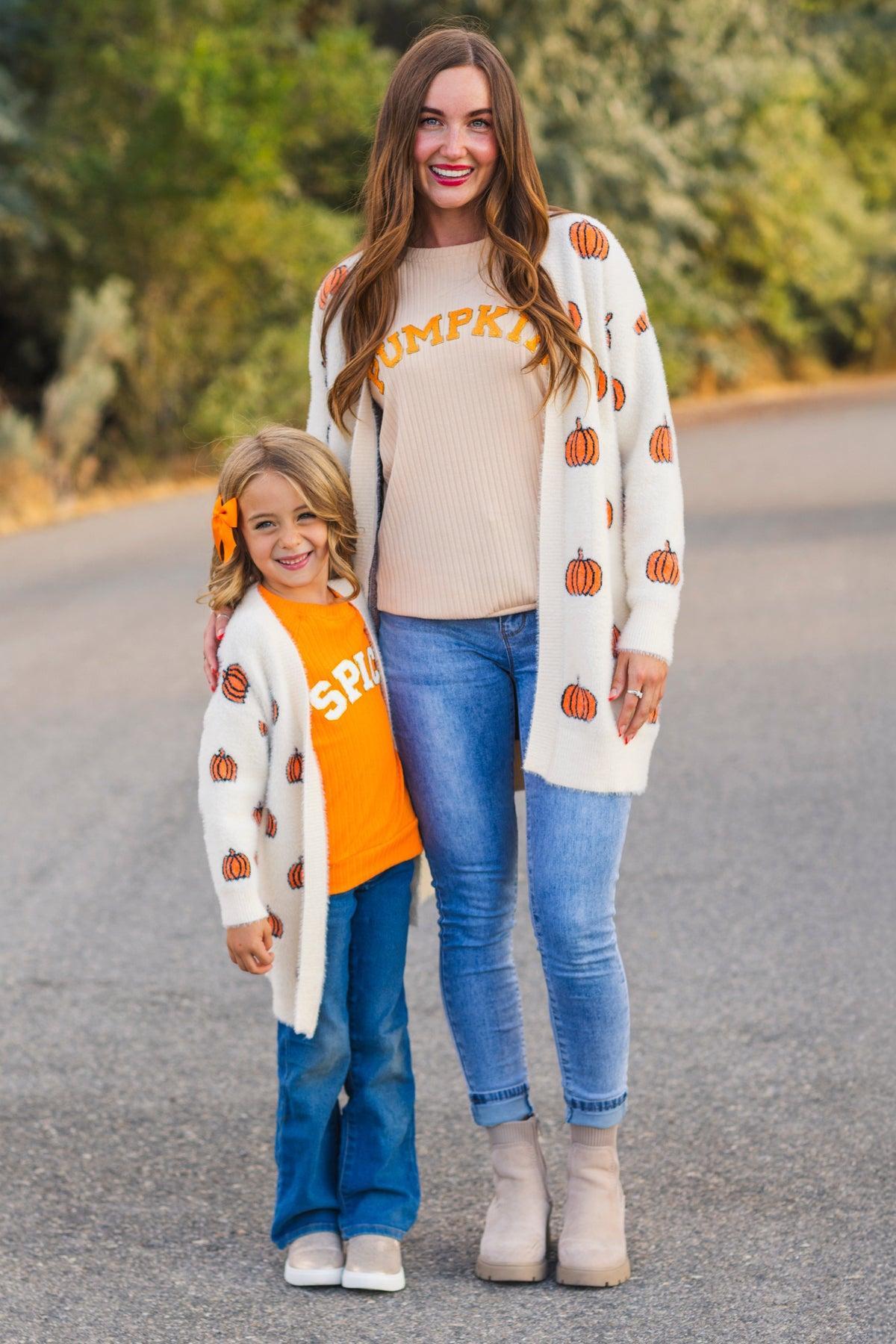 Mom & Me - Cozy Cream Pumpkin Cardigan | Sparkle in Pink