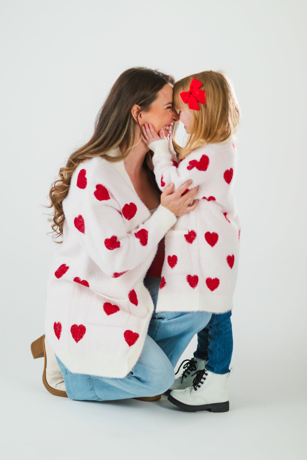 Mom & Me - White & Red Heart Cardigan