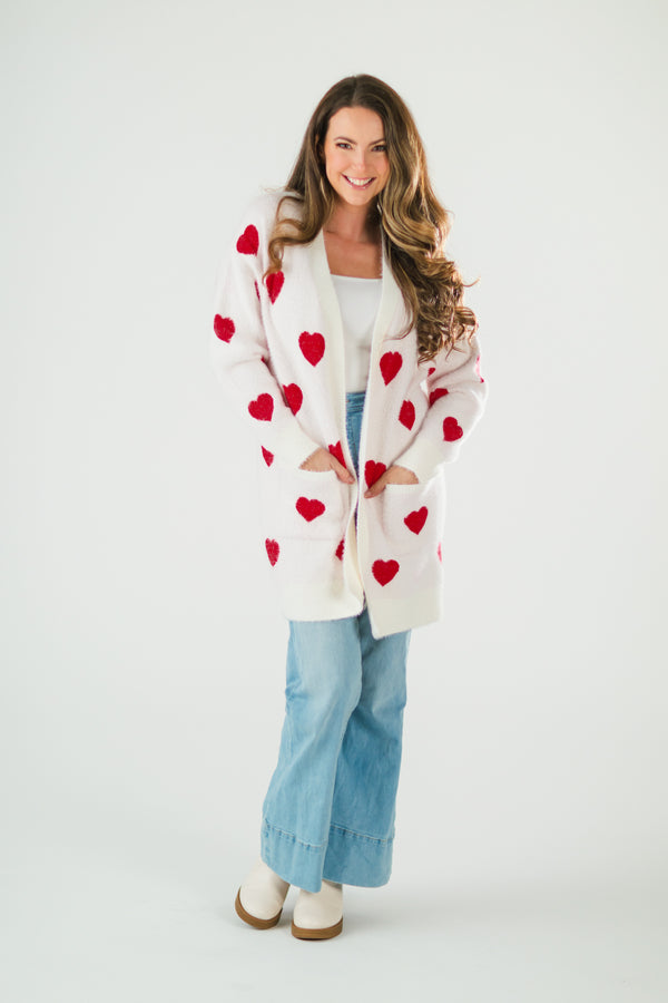 Mom & Me - White & Red Heart Cardigan