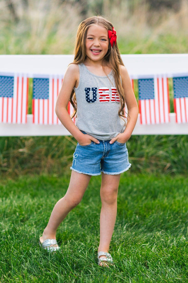 Mom & Me - "USA" Chenille Patch Tank Top | Sparkle in Pink