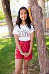 "Hello Pre-K - 6th Grade" Corduroy Short Set | Sparkle in Pink
