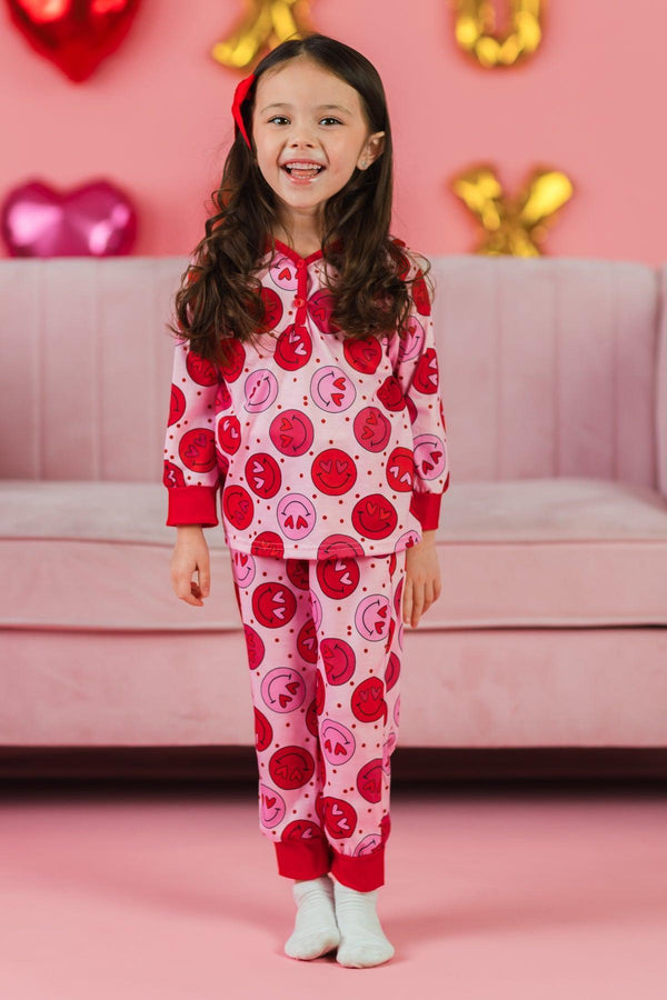 Mom & Me - Pink & Red Smiley Heart Pajamas