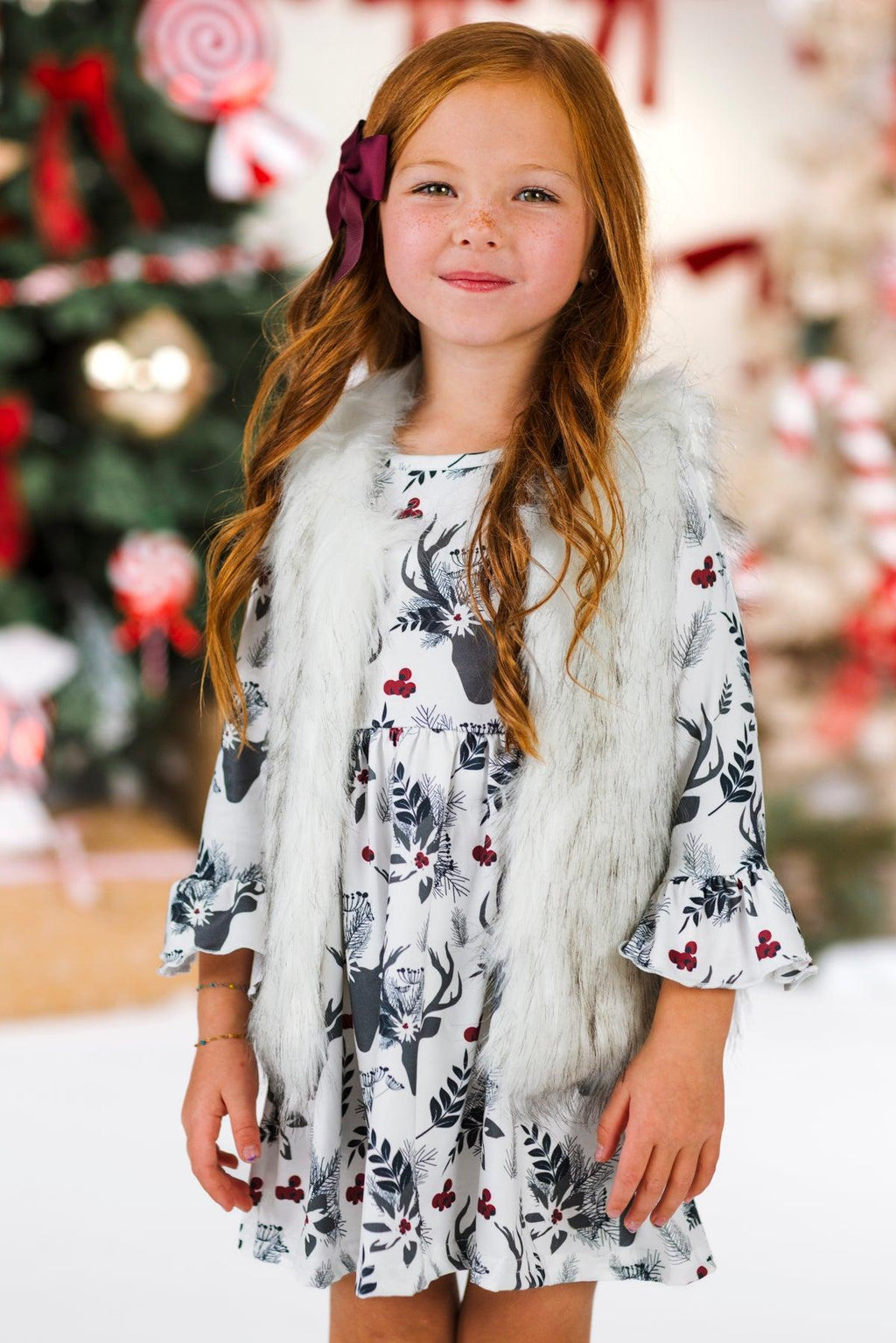 Floral Deer Bell Sleeve Dress