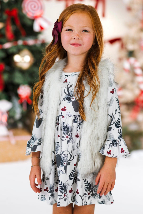 Floral Deer Bell Sleeve Dress