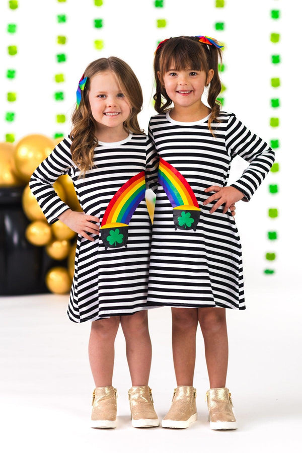 Best Friends Black & White Stripe Pot of Gold Dress | Sparkle in Pink