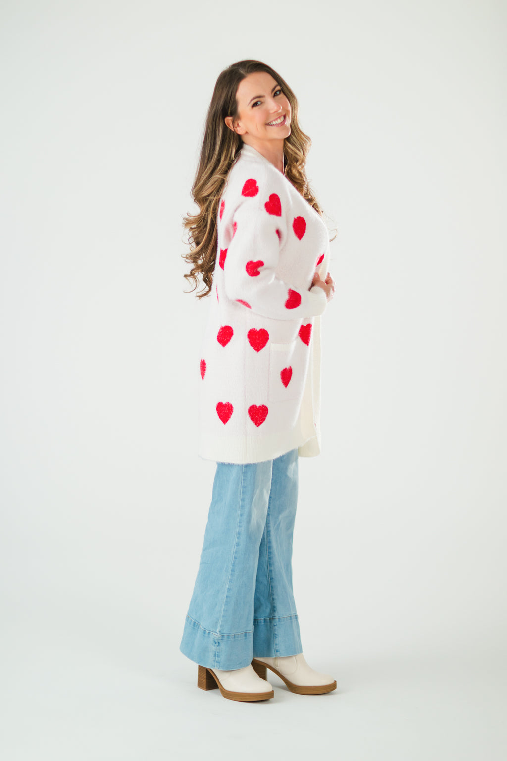 Mom & Me - White & Red Heart Cardigan | Sparkle in Pink