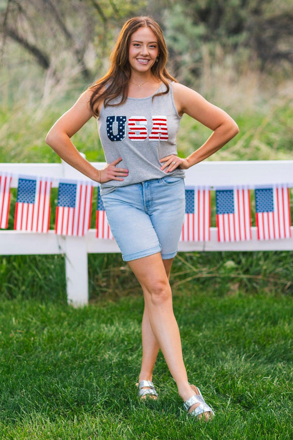 Mom & Me - "USA" Chenille Patch Tank Top | Sparkle in Pink