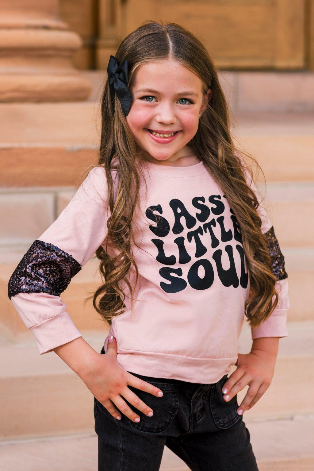 "Sassy Little Soul" Denim Bell Bottom Set | Sparkle in Pink