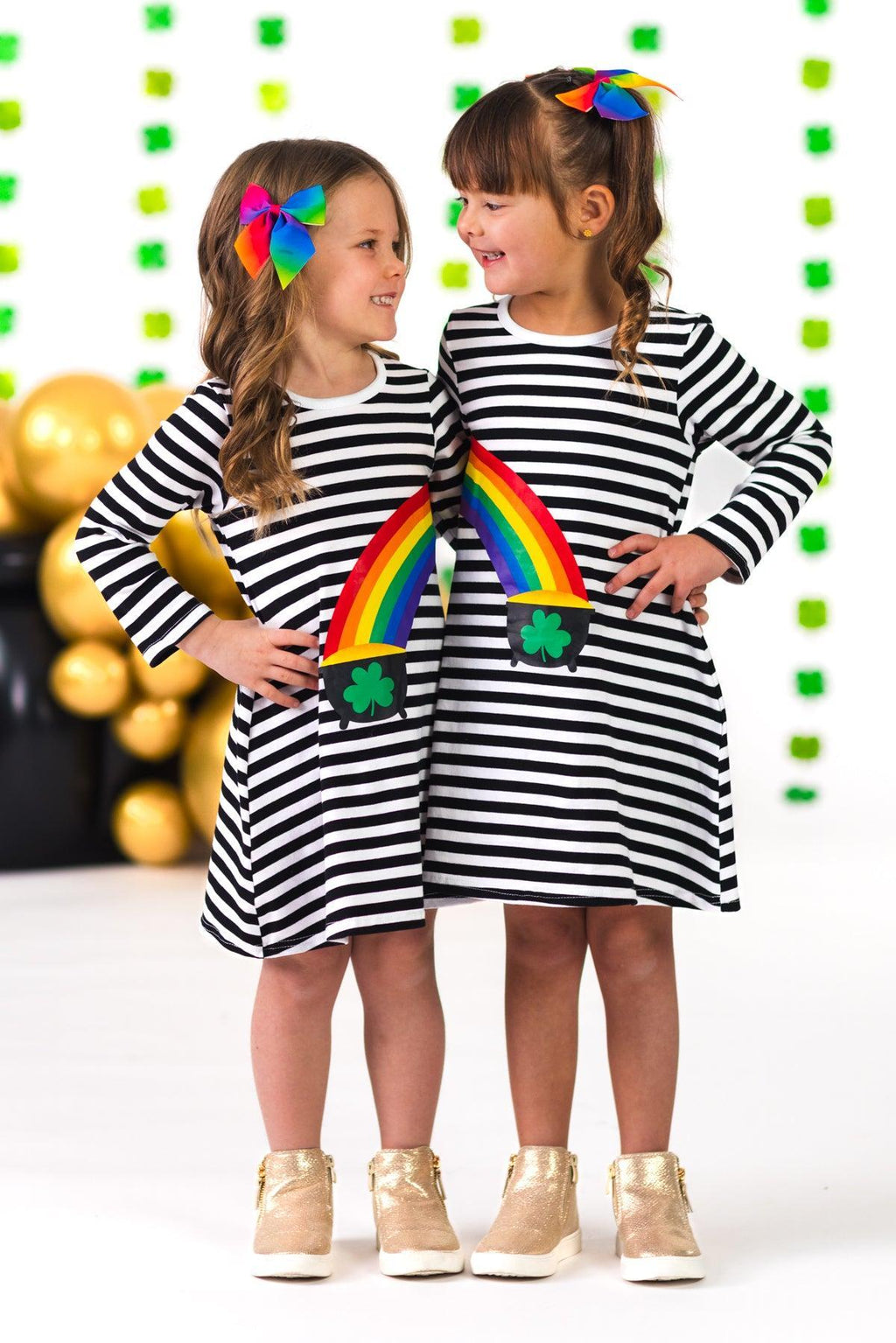 Best Friends Black & White Stripe Pot of Gold Dress | Sparkle in Pink