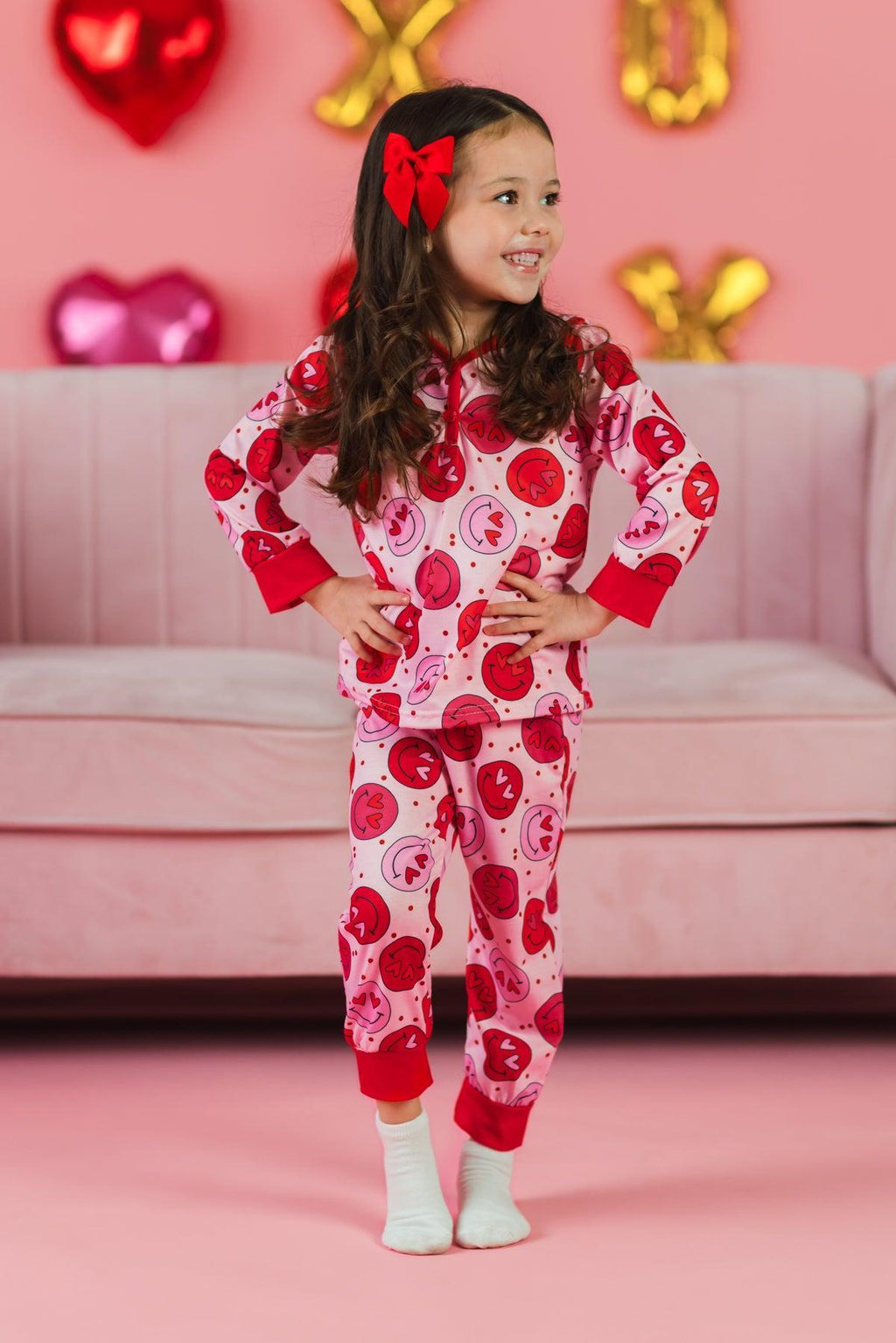 Mom & Me - Pink & Red Smiley Heart Pajamas