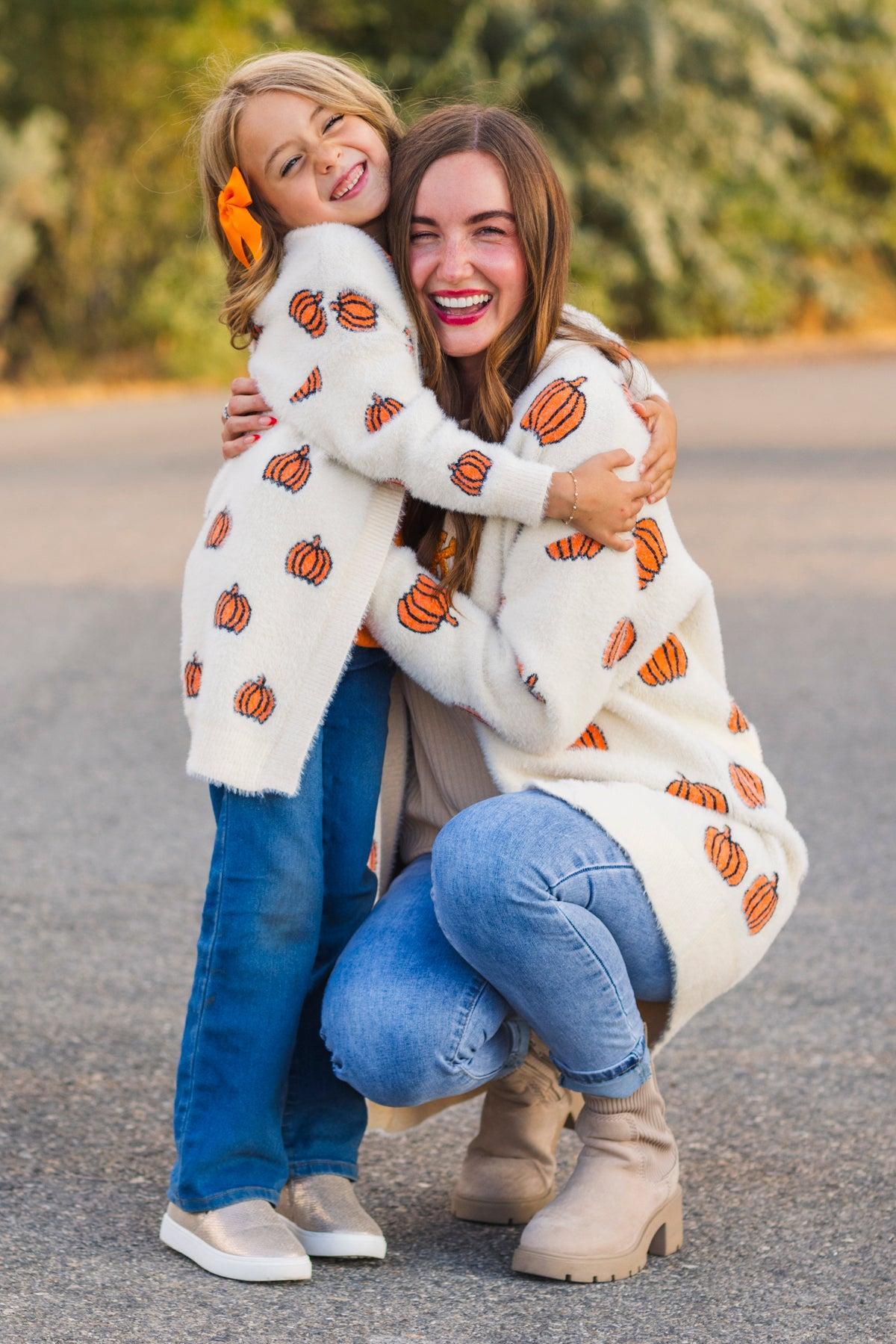 Mom & Me - Cozy Cream Pumpkin Cardigan | Sparkle in Pink