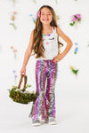 White Sequin Bunny Striped Flare Set | Sparkle in Pink