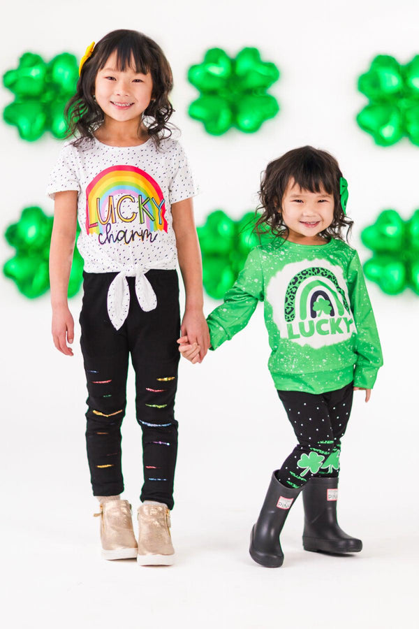 "Lucky" Green & Black Legging Set | Sparkle in Pink
