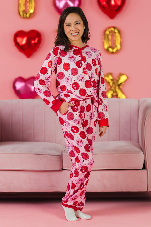 Mom & Me - Pink & Red Smiley Heart Pajamas