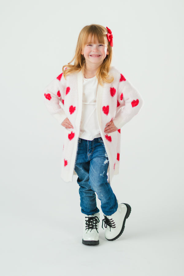 Mom & Me - White & Red Heart Cardigan | Sparkle in Pink