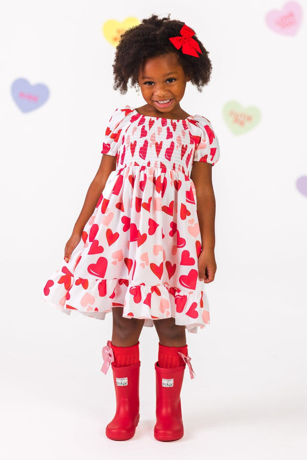 white dress with pink hearts Heart Cut Out Lace Mini Dress - White