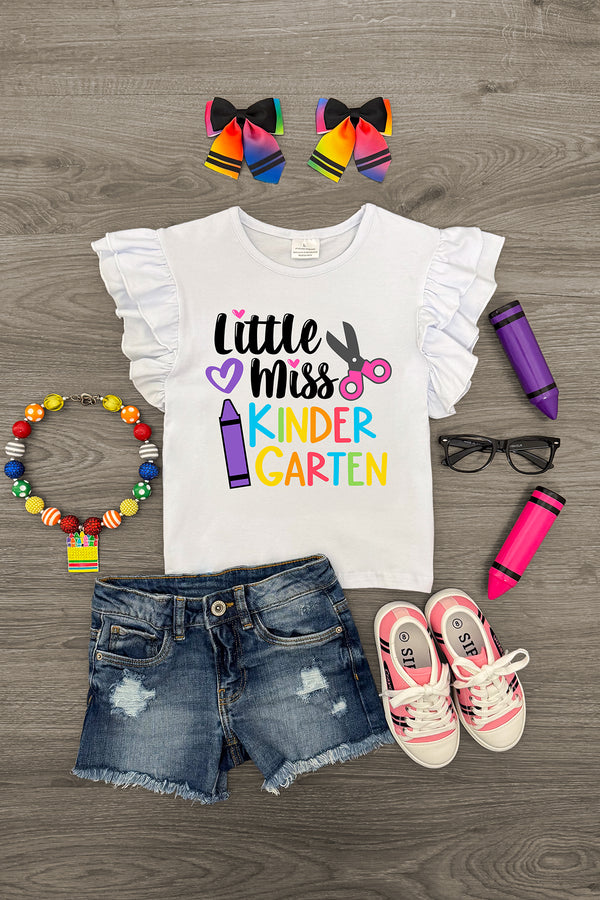"Little Miss Pre-K - 6th Grade" White Top | Sparkle in Pink